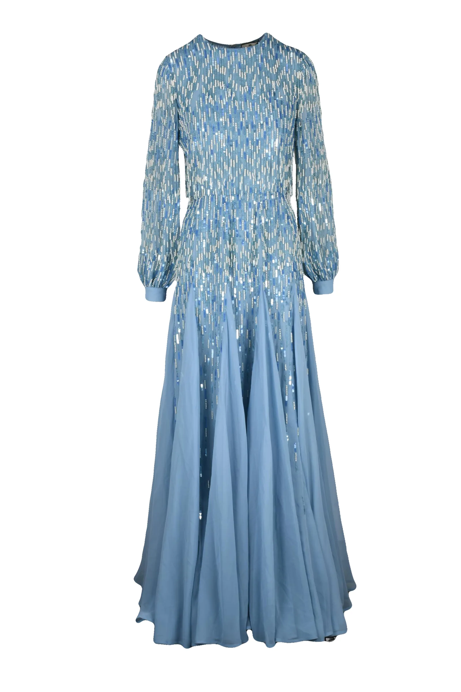 Abito Lungo in Voile con Paillettes Azzurro