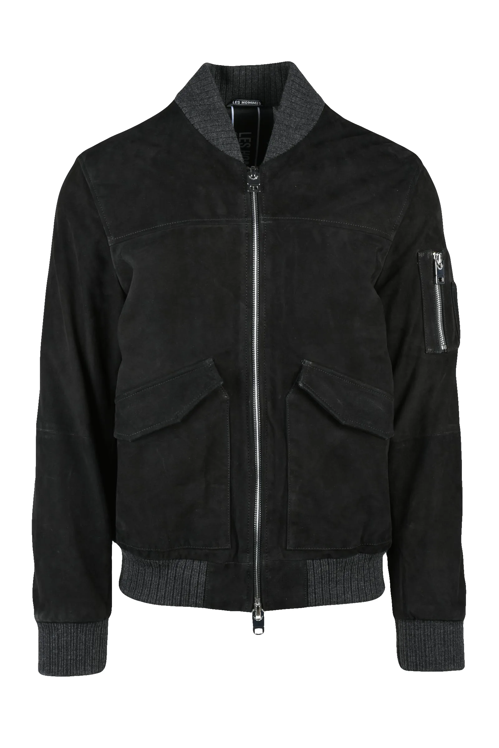 Schwarze Leder-Bomberjacke