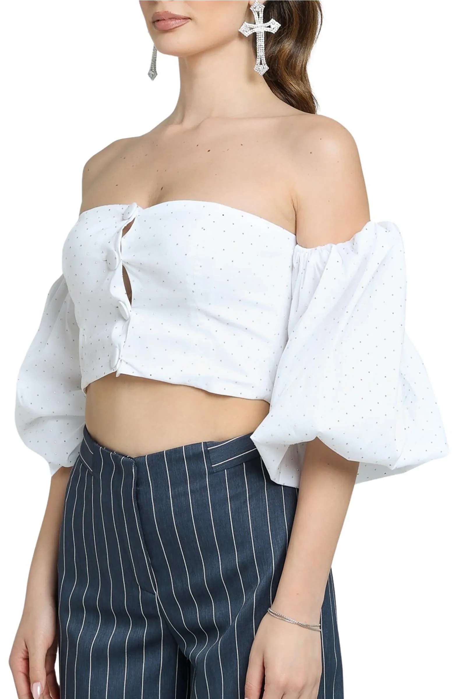 Top con Strass a Sbuffo Bianco