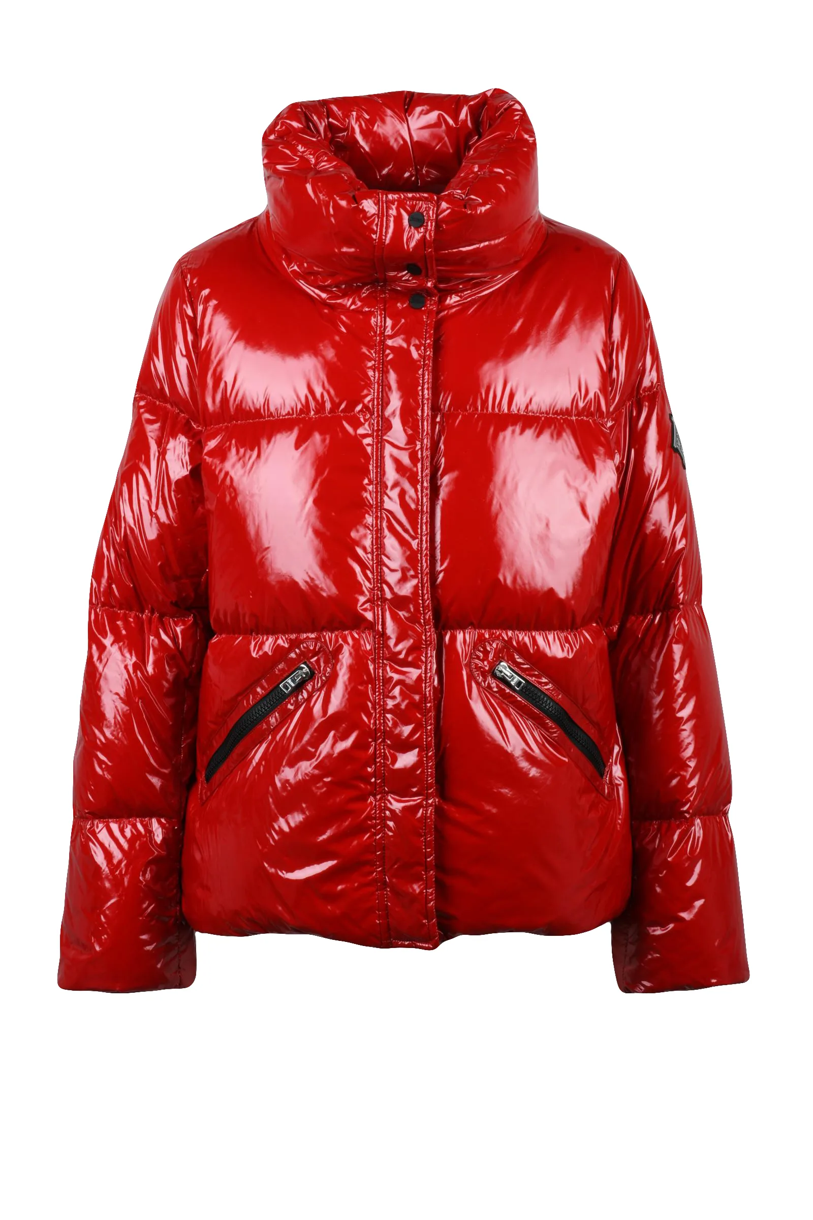 Rote Daunenjacke