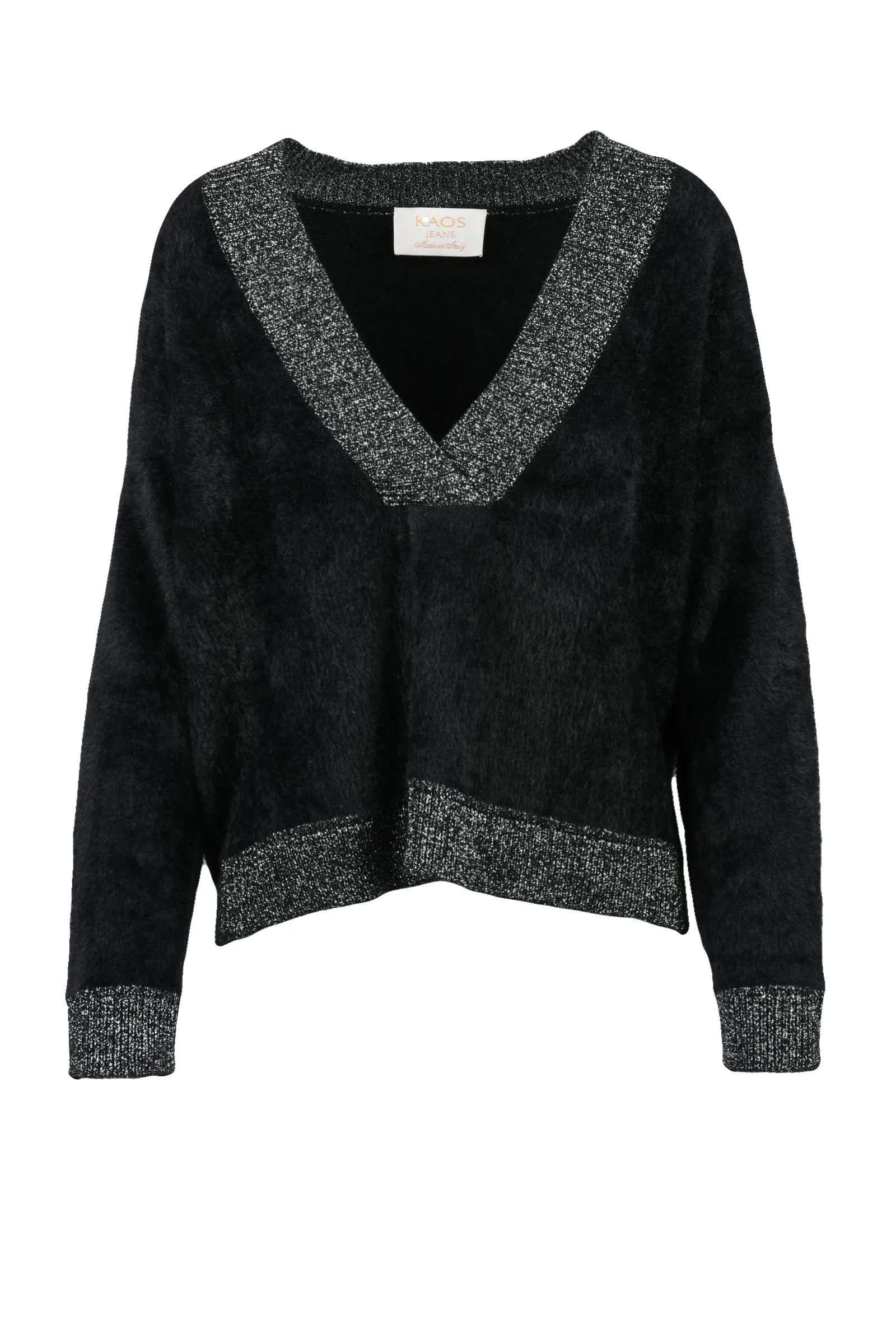 Schwarzer Pullover mit V-Ausschnitt