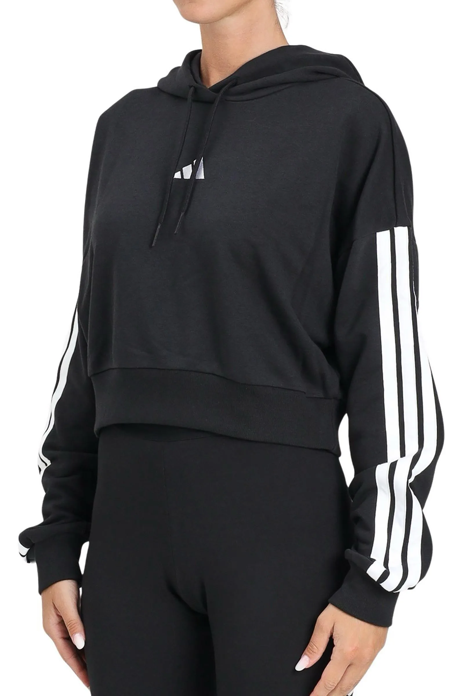 Schwarzer, verkürzter Kapuzenpullover