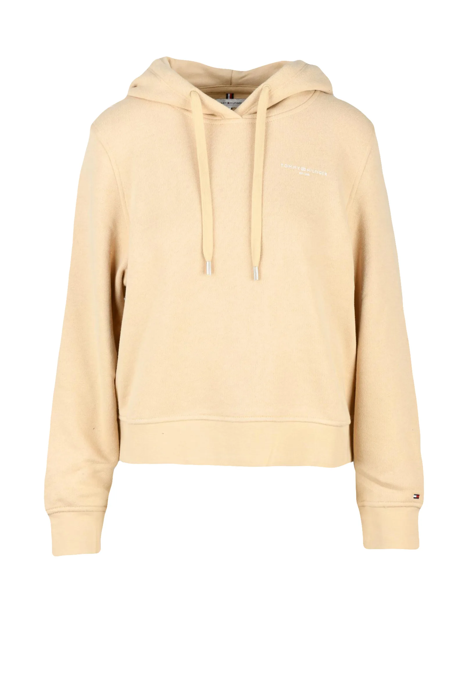 Felpa Corta con Cappuccio Beige