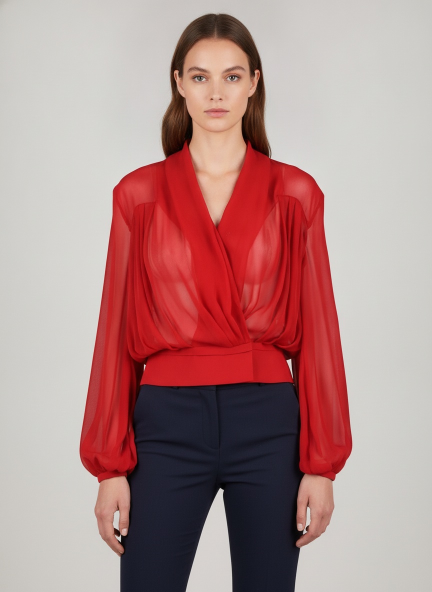 Camicia Blusa Chiffon Rosso