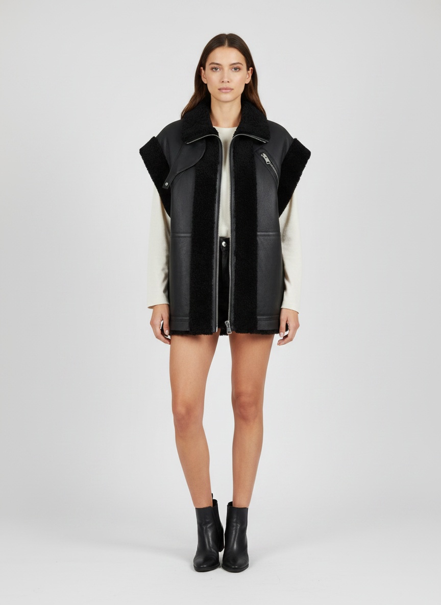 Gilet Montone Pelle Nero